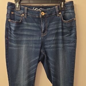 INC Denim Blue Patterned Jeans Size 10 - Metal Hardware Detail - Excellent
